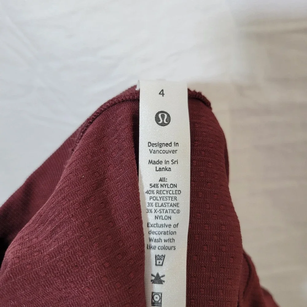 Lululemon Swiftly Relaxed Burgundy Shirt Women's Size 4 Long Sleeve Athleisure